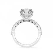 White Gold Round Shape Diamond Hidden Halo Engagement Ring With Side Stone Shared Prong Setting